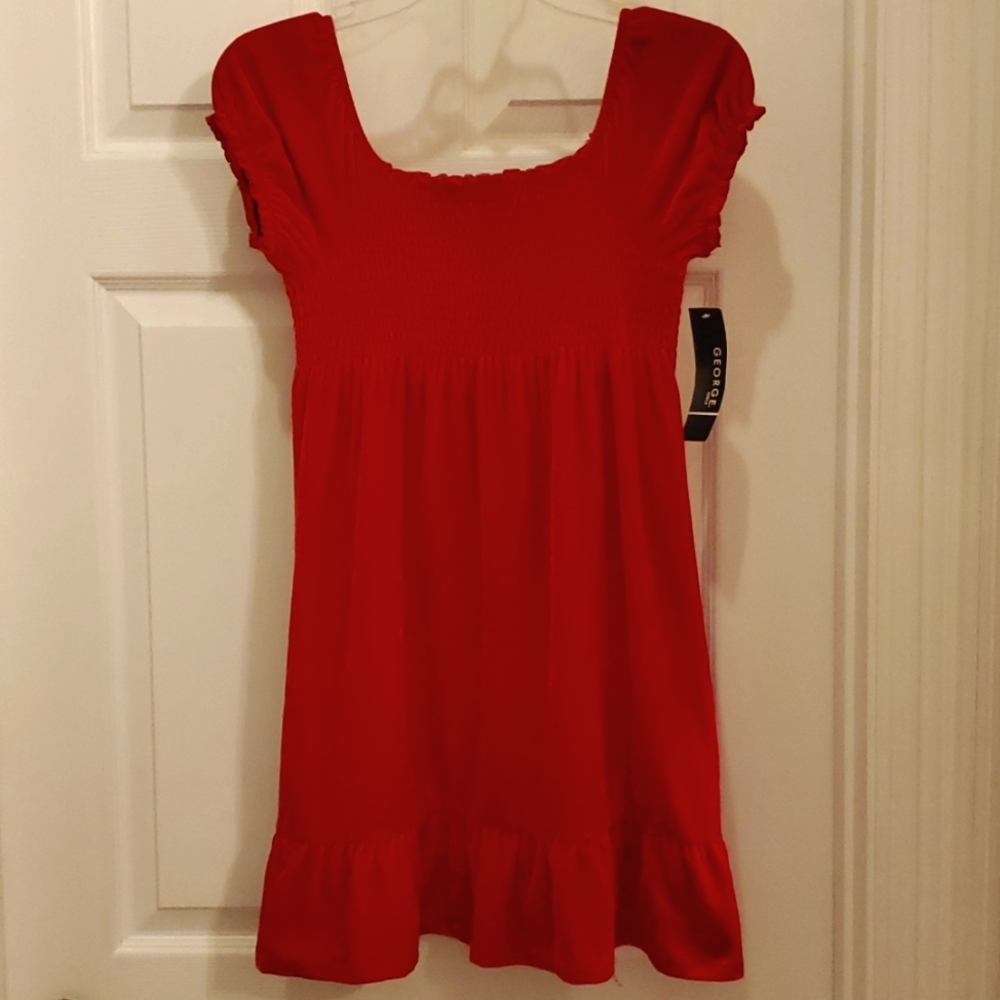 Red Velvet Short Sleeve Smocked Girl's Large 10/12 Baby Doll Dress